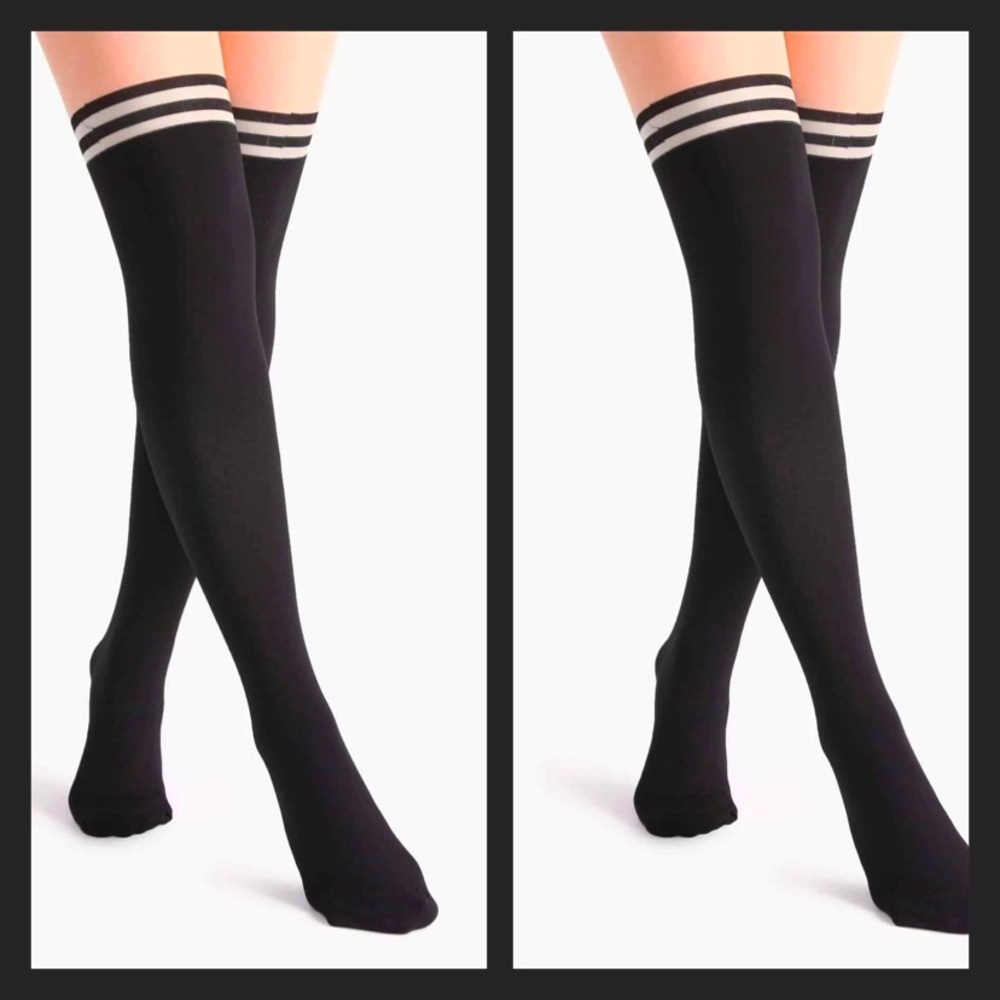 Black And Nude Patchwork Striped Pantyhose Stockings -NEW - Picture 1 of 7